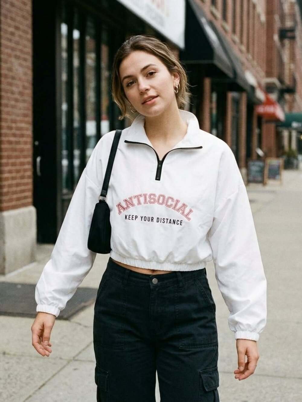 Rue21 White Antisocial Cropped Pullover Windbreaker